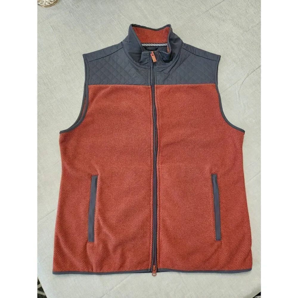 Southern Tide mens Med Full Zip Fleece Nylon poly Vest zip pockets Colorblock